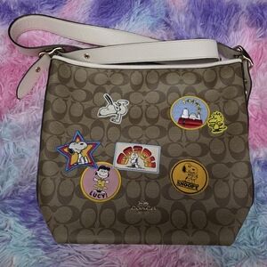 LIKE NEW Coach Tan Shoulder Bag with Peanuts Characters